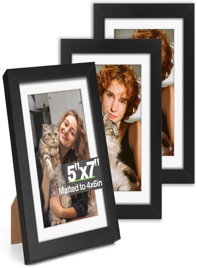 JOYUMY 5x7 Picture Frame Set of 3, Display Pictures 4x6 with Mat or 5x7 Without, Multi Photo Frames Collage for Wall or Tabletop Display, Black - Image 1